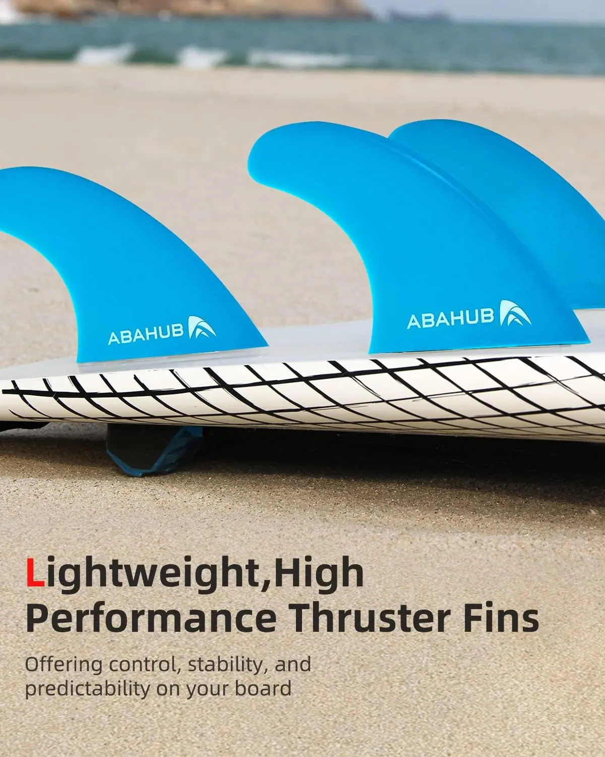 Abahub Surfboard Thruster Fins Set, Compatible with FCS Style Fin Box, Fiberglass Reinforced G5 Surf Fin, 3 Fins for Surf Boards, Surfing Longboard, Shortboard, with Screws and Key, Black/Blue/White