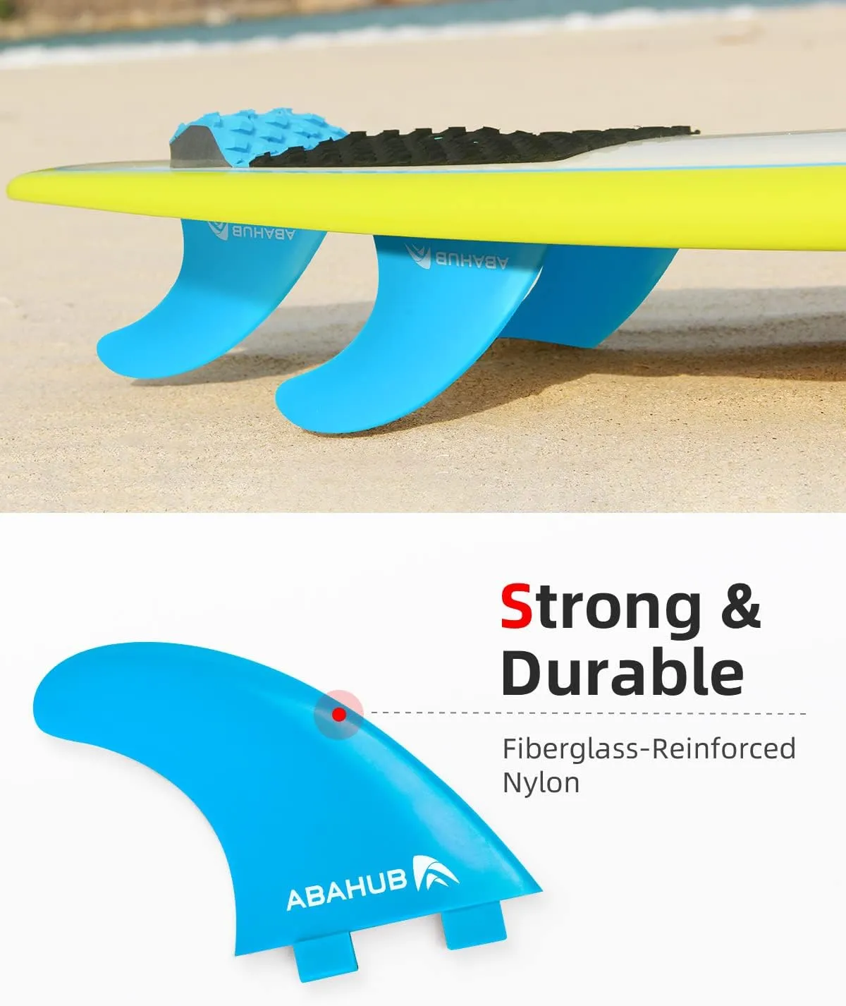 Abahub Surfboard Thruster Fins Set, Compatible with FCS Style Fin Box, Fiberglass Reinforced G5 Surf Fin, 3 Fins for Surf Boards, Surfing Longboard, Shortboard, with Screws and Key, Black/Blue/White