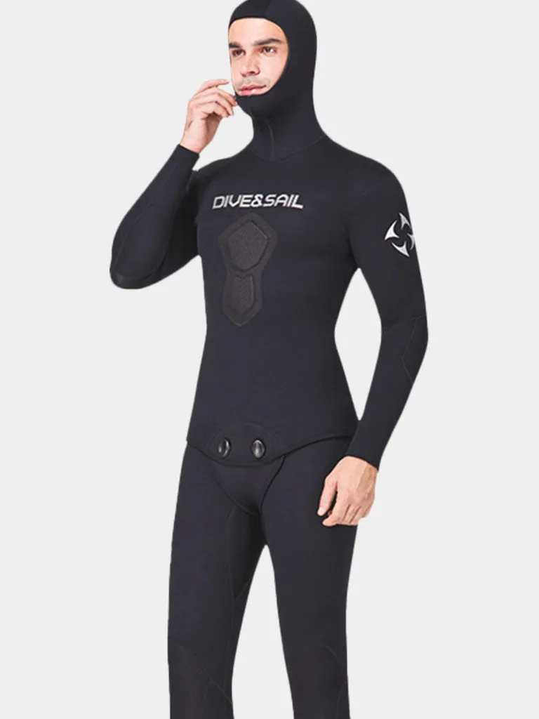 DIVE & SAIL Men’s 1.5MM Two Piece Beavertail Wetsuit with Hood, Black