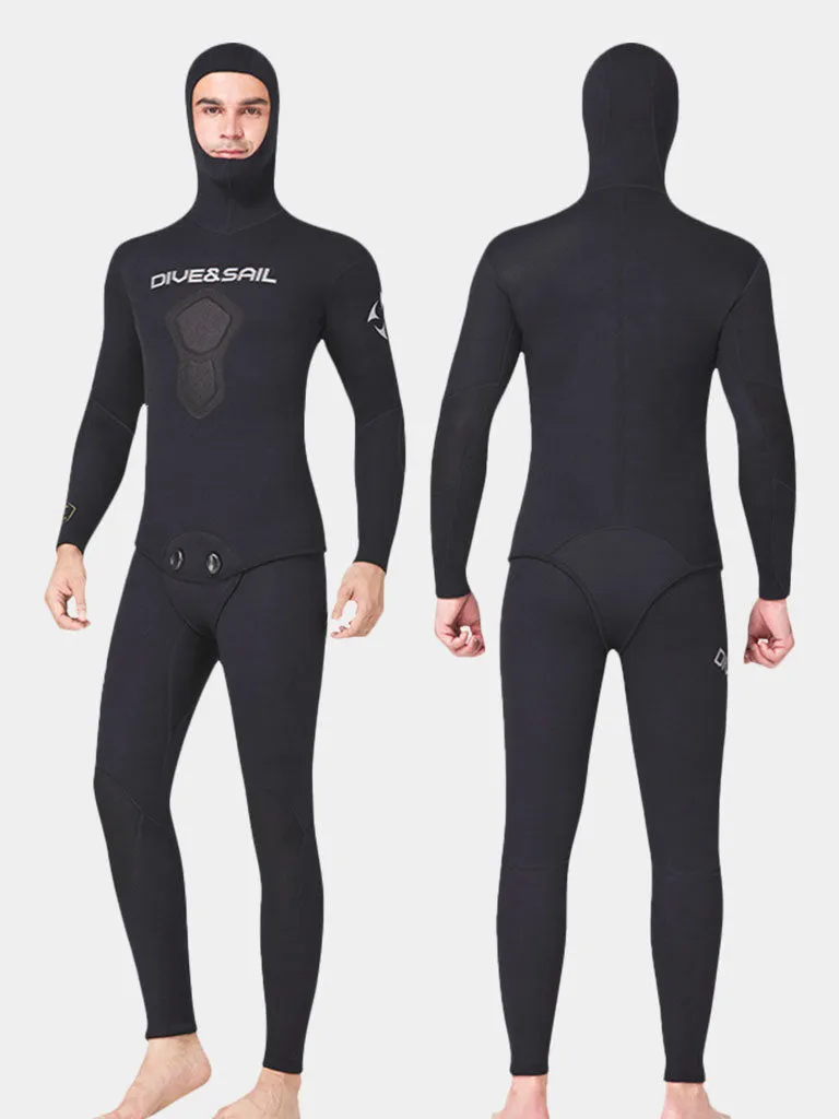 DIVE & SAIL Men’s 1.5MM Two Piece Beavertail Wetsuit with Hood, Black