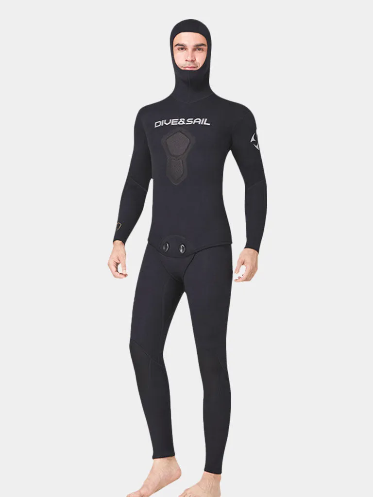 DIVE & SAIL Men’s 1.5MM Two Piece Beavertail Wetsuit with Hood, Black