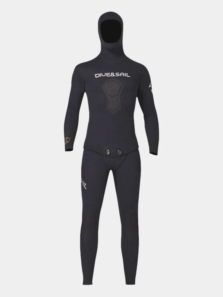 DIVE & SAIL Men’s 1.5MM Two Piece Beavertail Wetsuit with Hood, Black