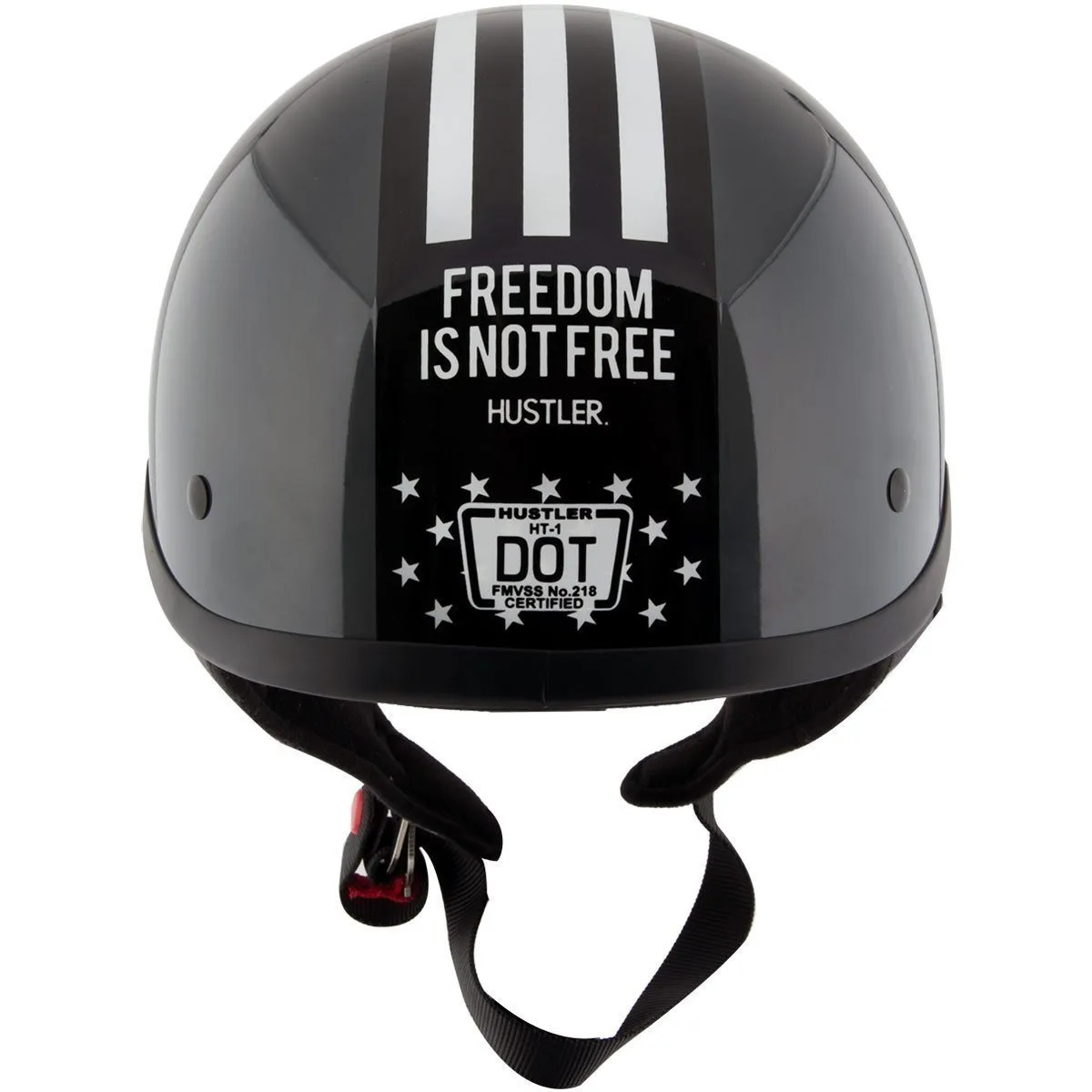 Hustler DOT HT-1  Freedom Is Not Free Glossy Dark Gray and White Skull Cap Helmet