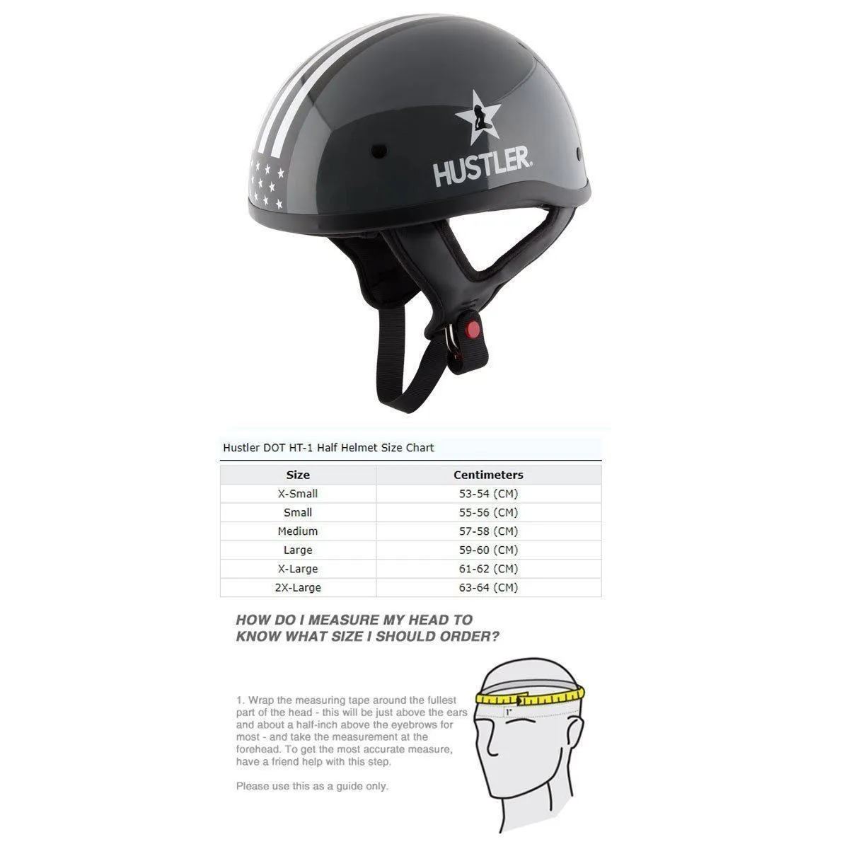 Hustler DOT HT-1  Freedom Is Not Free Glossy Dark Gray and White Skull Cap Helmet