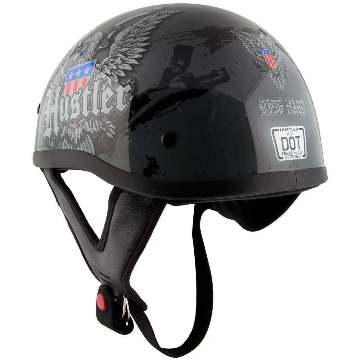 Hustler DOT HT-1 Ride Hard Dark Gray Glossy Skull Cap Helmet