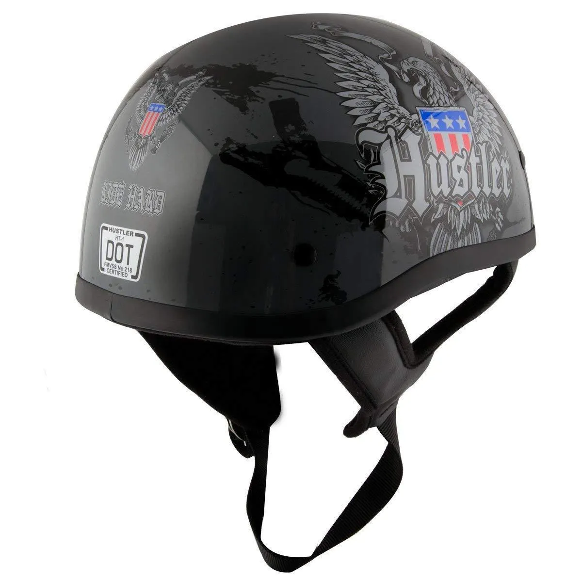 Hustler DOT HT-1 Ride Hard Dark Gray Glossy Skull Cap Helmet