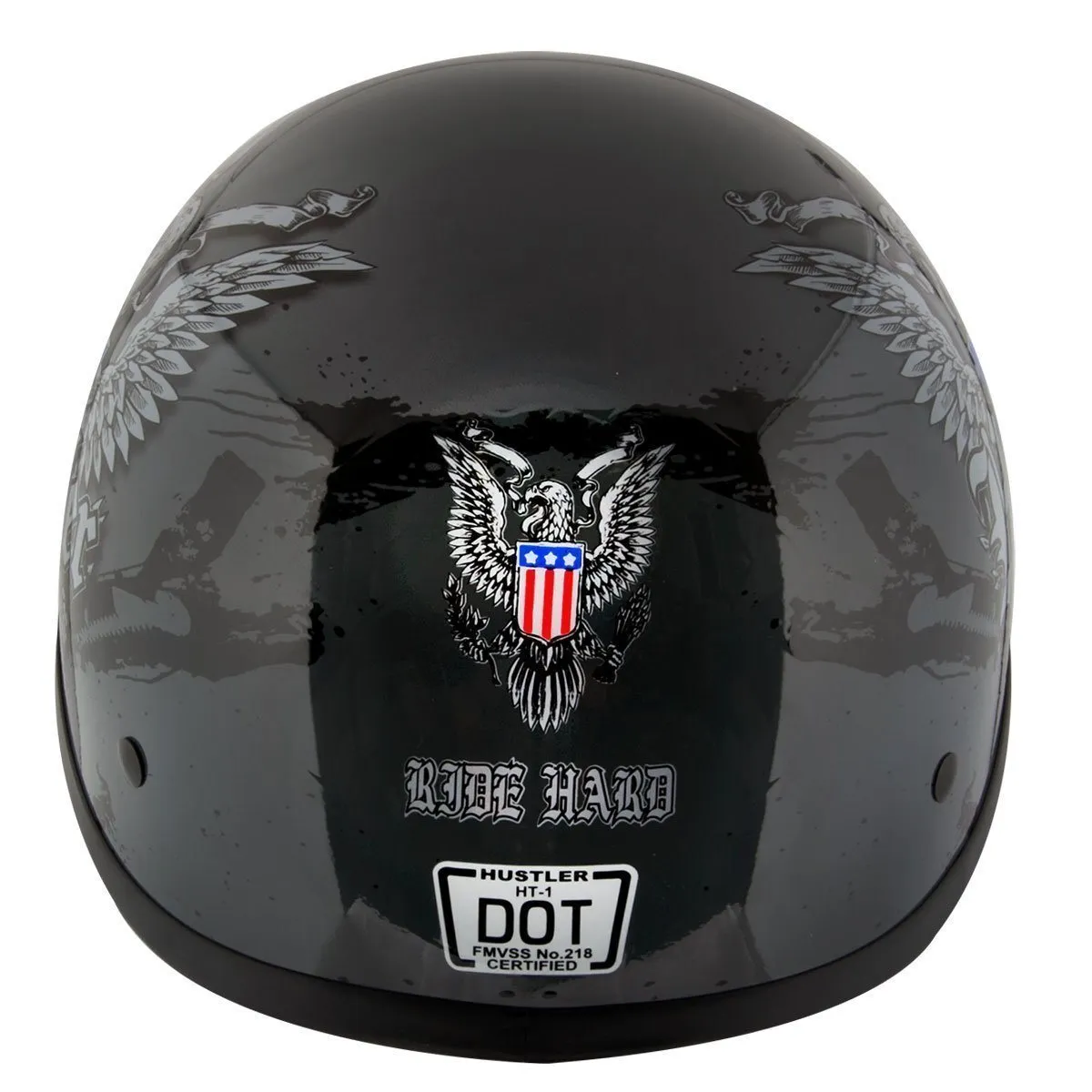 Hustler DOT HT-1 Ride Hard Dark Gray Glossy Skull Cap Helmet