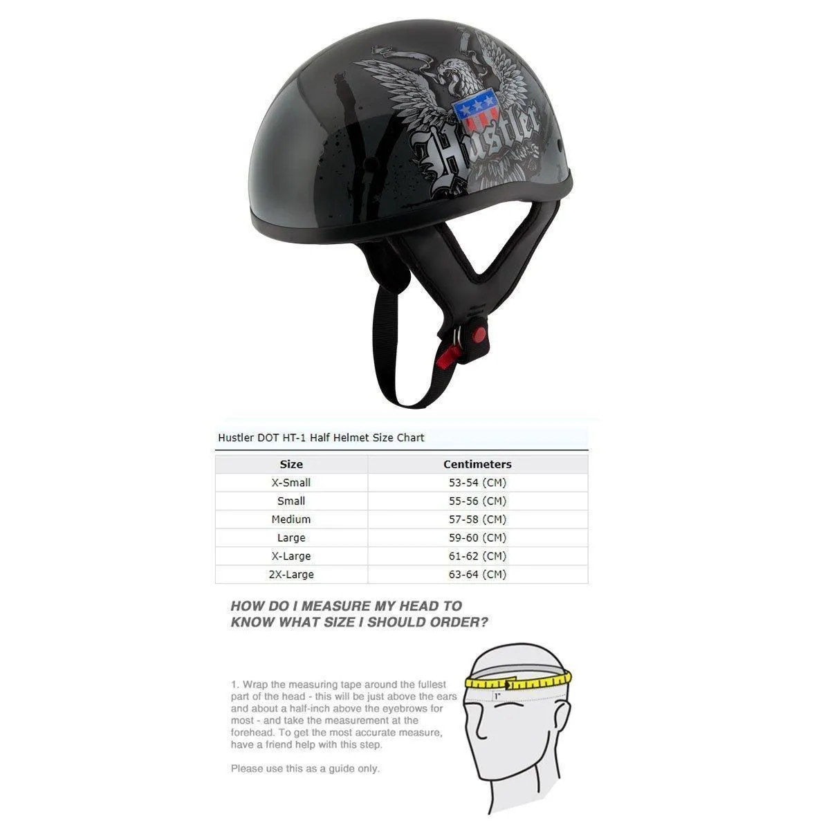 Hustler DOT HT-1 Ride Hard Dark Gray Glossy Skull Cap Helmet