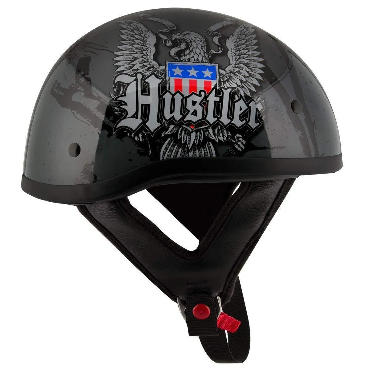 Hustler DOT HT-1 Ride Hard Dark Gray Glossy Skull Cap Helmet