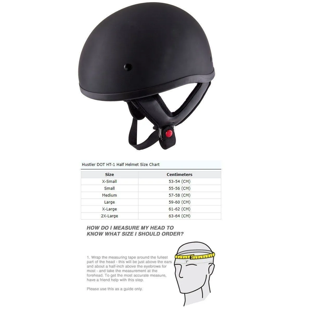 Hustler DOT HT-1 Solid Flat Black Skull Cap Helmet with Hustler Logo On Back