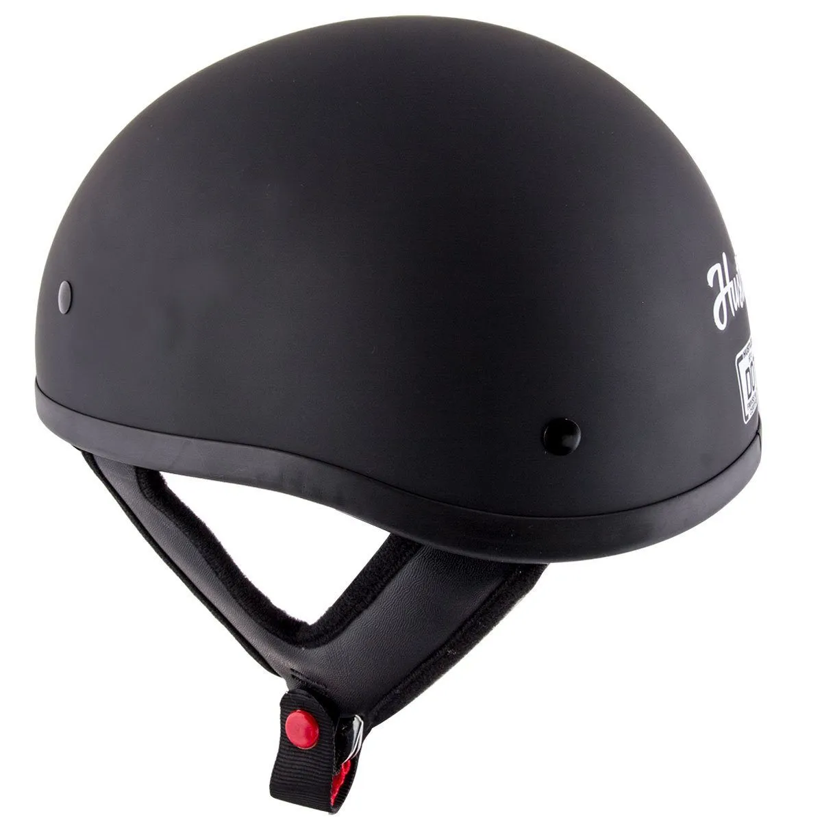 Hustler DOT HT-1 Solid Flat Black Skull Cap Helmet with Hustler Logo On Back