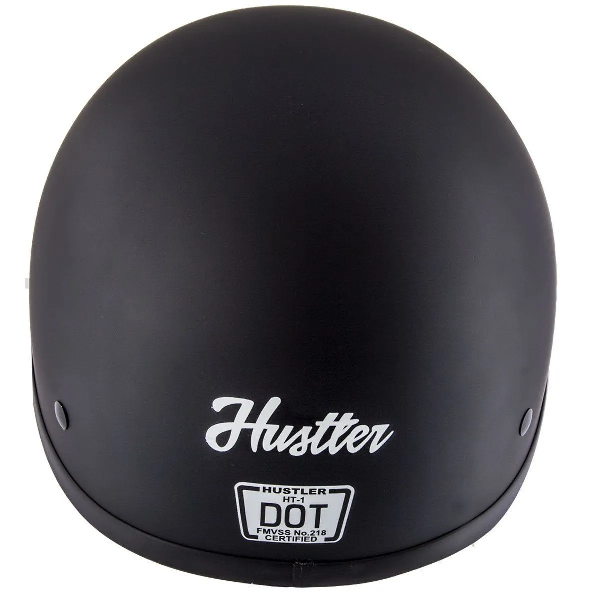 Hustler DOT HT-1 Solid Flat Black Skull Cap Helmet with Hustler Logo On Back