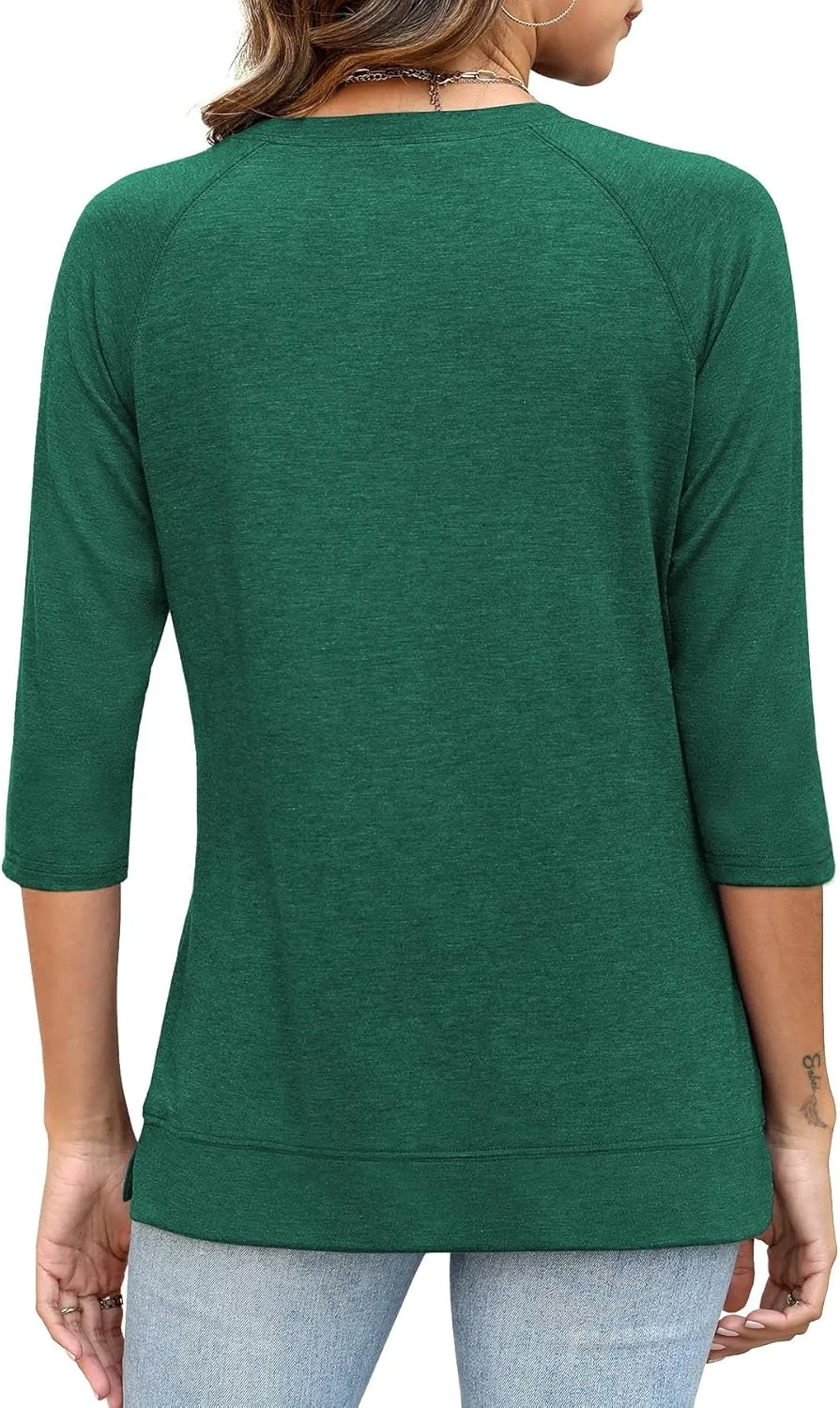 JomeDesign Womens Tops Casual 3/4 Sleeve Crew Neck Shirts Loose Fit Tunic Blouses Summer Tees
