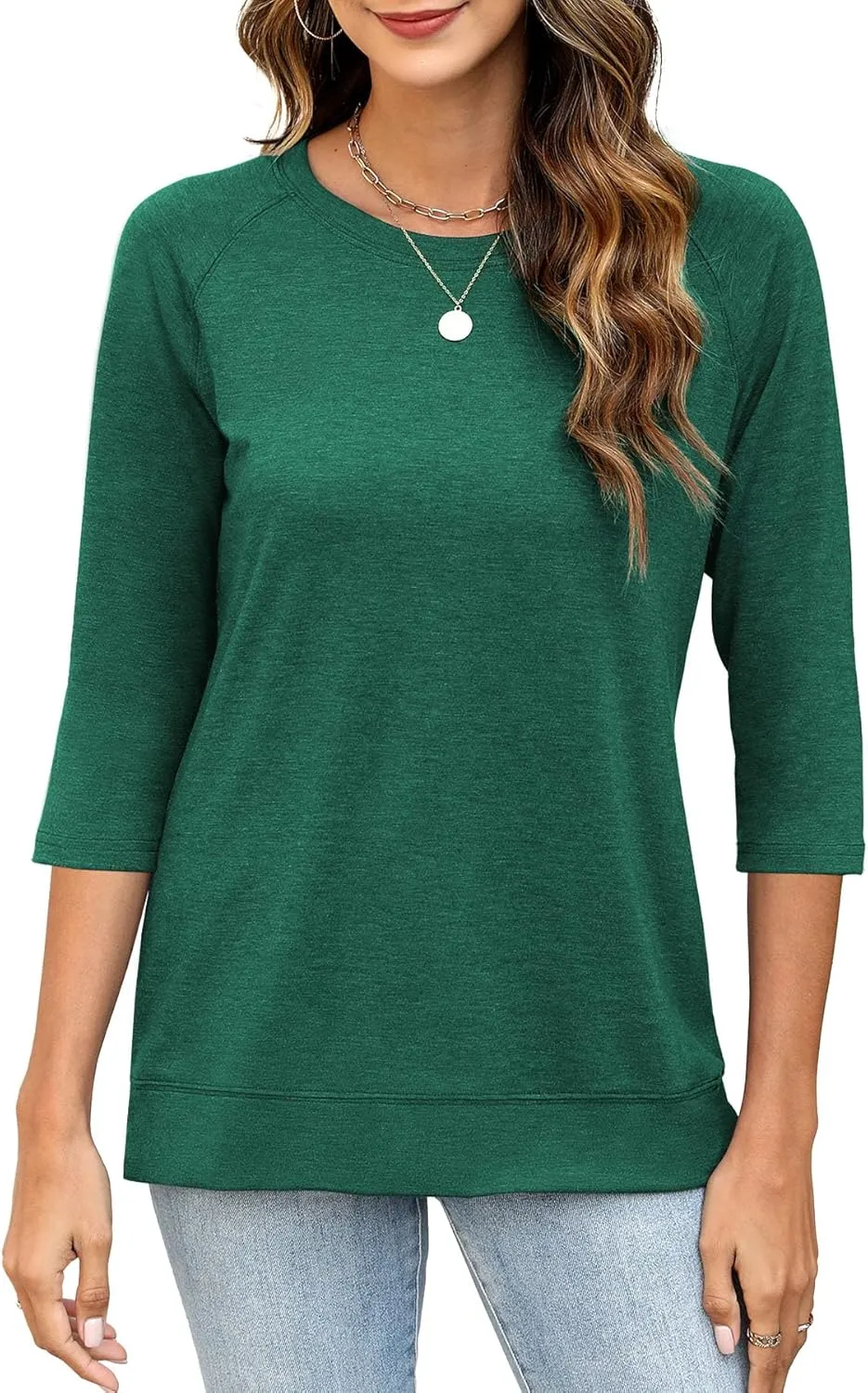 JomeDesign Womens Tops Casual 3/4 Sleeve Crew Neck Shirts Loose Fit Tunic Blouses Summer Tees