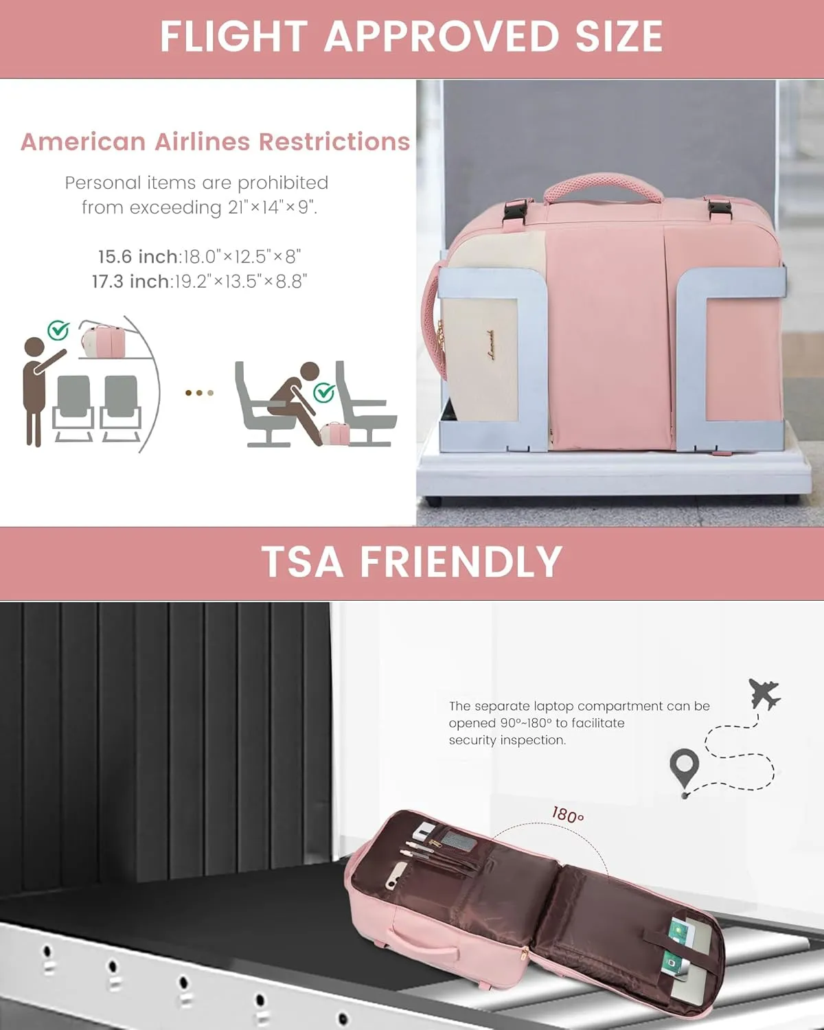 LOVEVOOK Travel Backpack for Women, Carry On Backpack Flight Approved with 3 Packing Cubes,TSA Personal Item Travel Bag Fits 15.6 Laptop,Weekender Hiking Business Luggage Daypack Pink Beige
