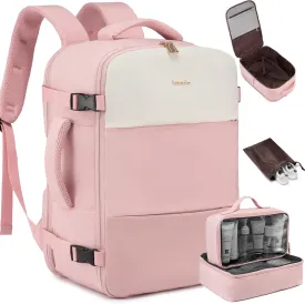 LOVEVOOK Travel Backpack for Women, Carry On Backpack Flight Approved with 3 Packing Cubes,TSA Personal Item Travel Bag Fits 15.6 Laptop,Weekender Hiking Business Luggage Daypack Pink Beige