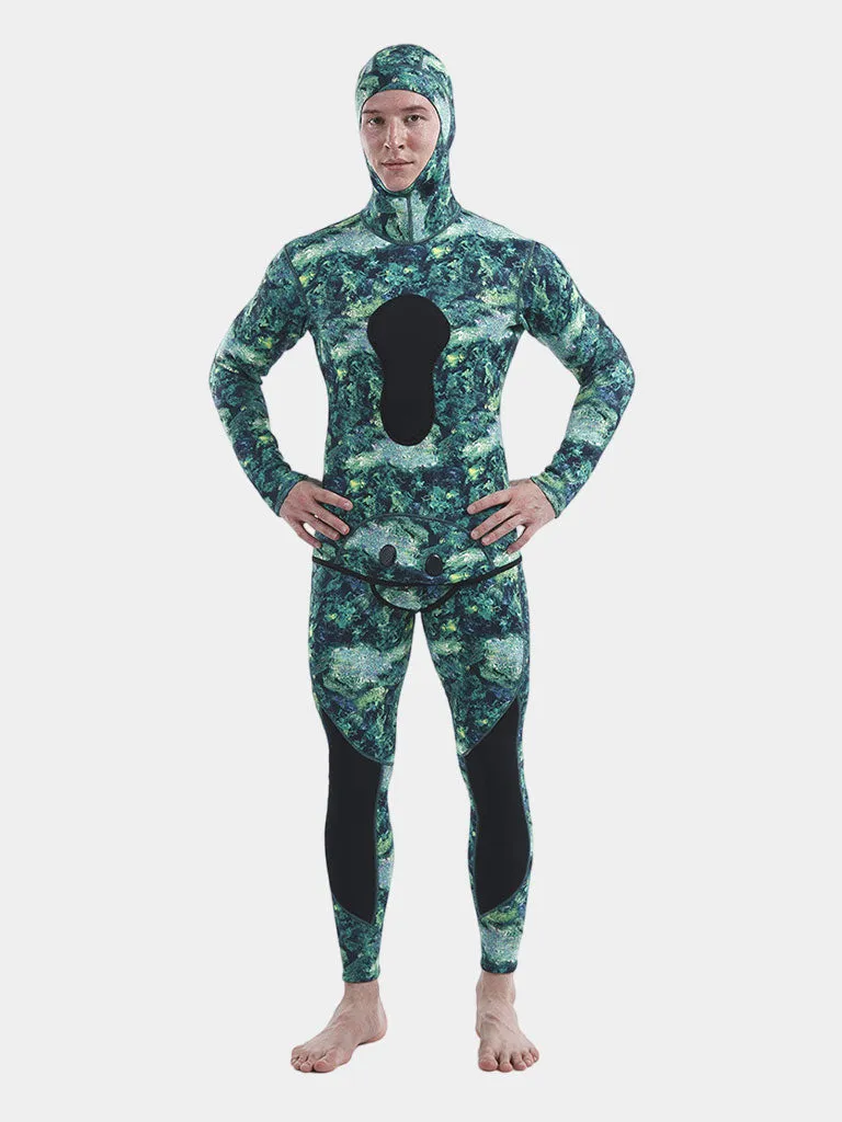 MYLEDI 3MM Mens Two Piece Camo Hooded Wetsuit