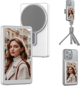 Phone Vlog Selfie Monitor Screen, 1080P Wireless Recording Magnetic Mount, Rear Camera for TikTok, Selfie Vlog, Live Streaming, Compatible with iPhone/Android (White)